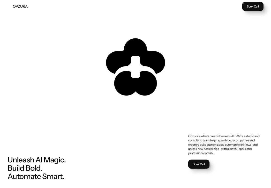 Opzura homepage, first screen