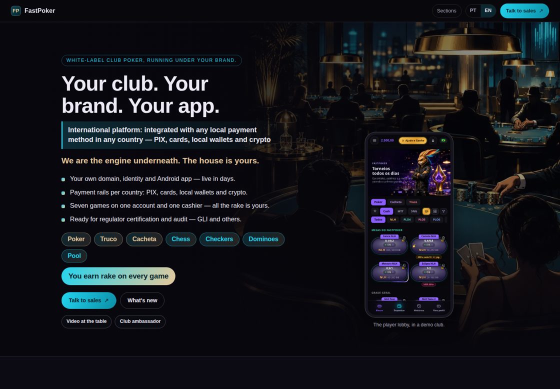 FastPoker homepage, first screen