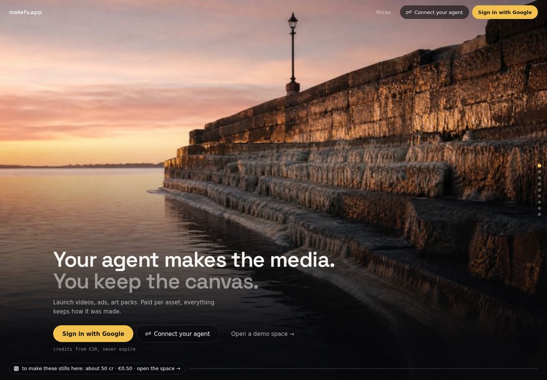 MakeFX homepage, first screen