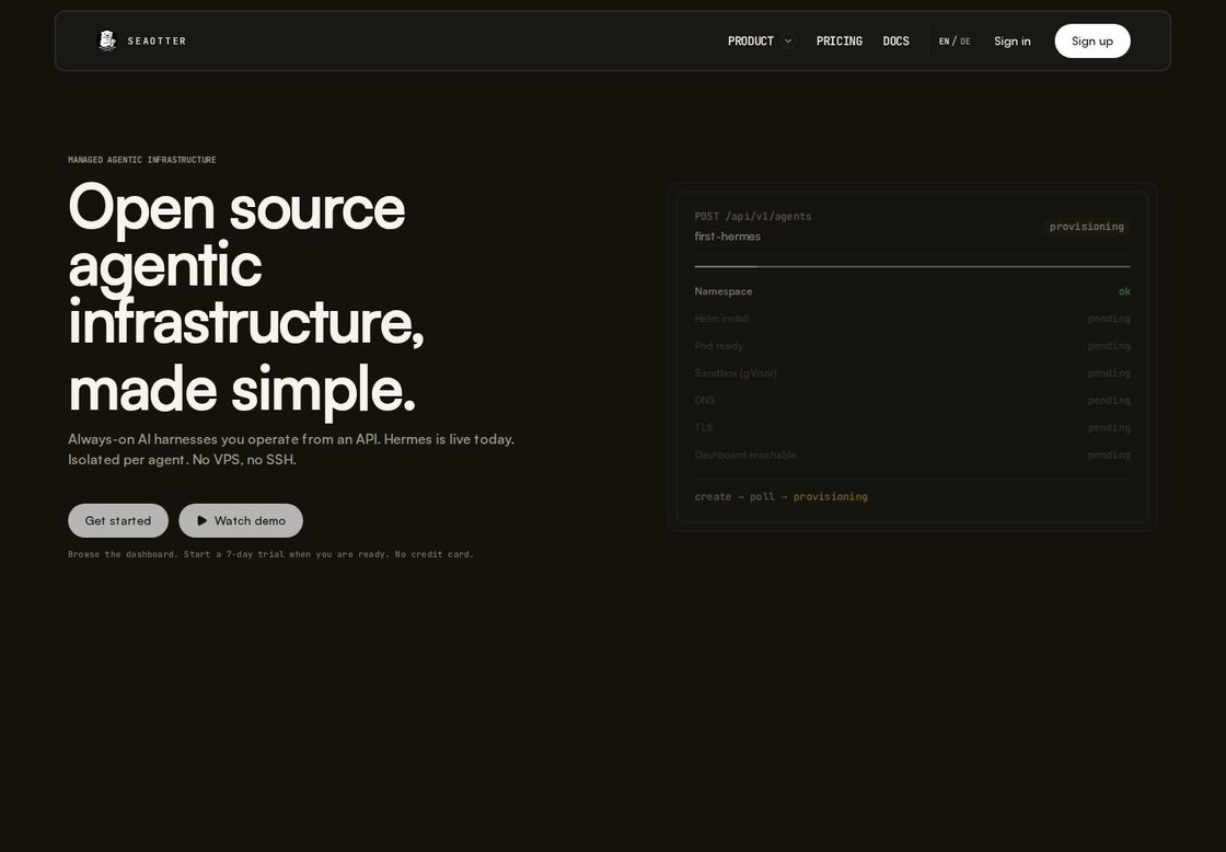SeaOtter homepage, first screen