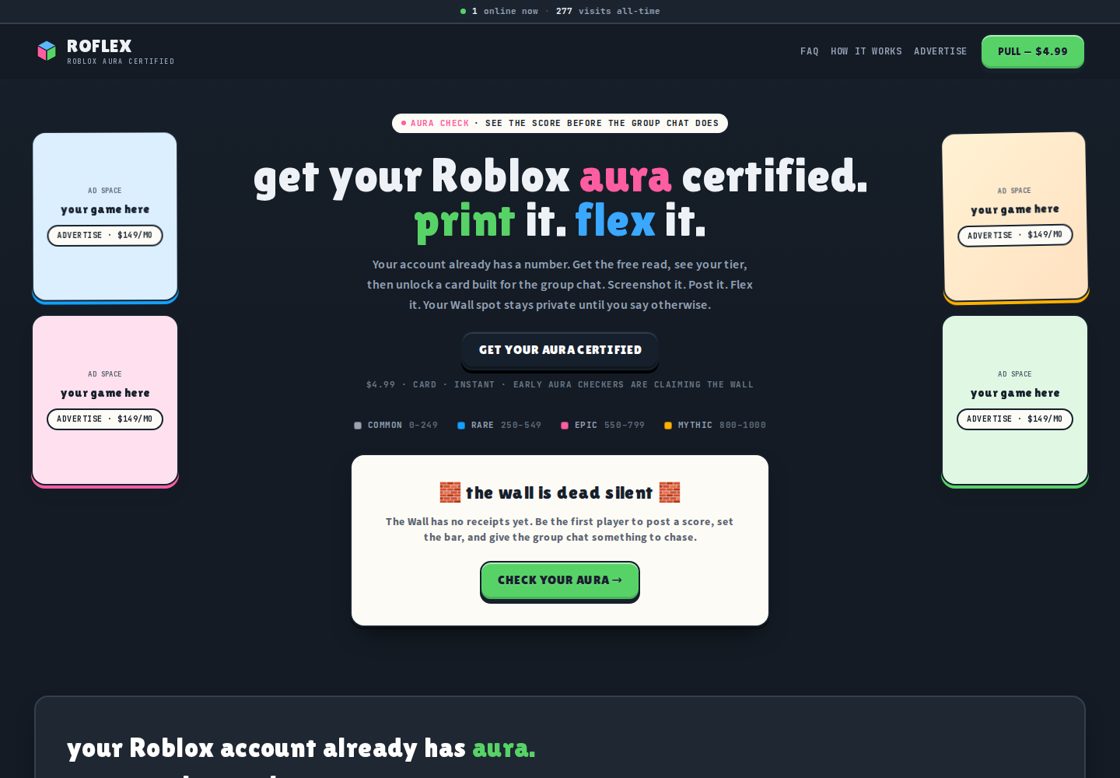 ROFLEX homepage, first screen