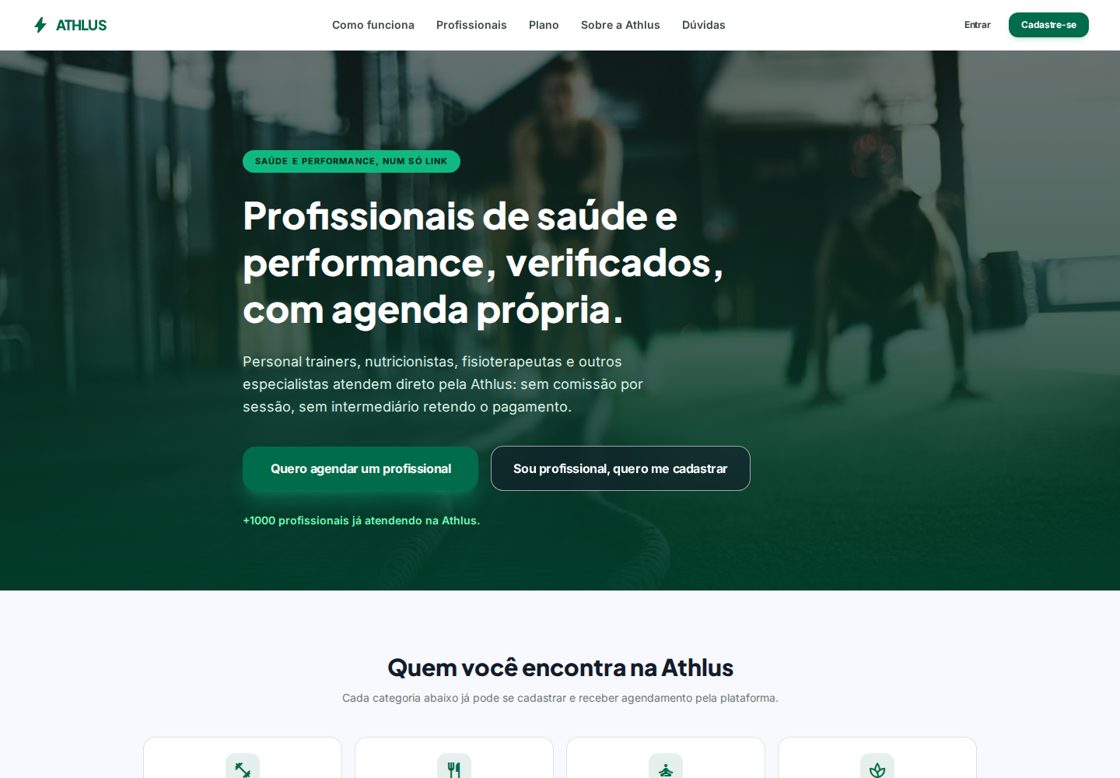 Athlus homepage, first screen