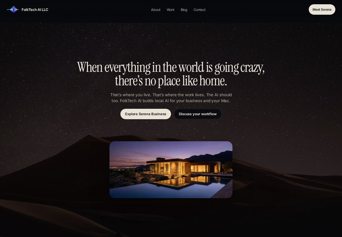 Folktech AI homepage, first screen
