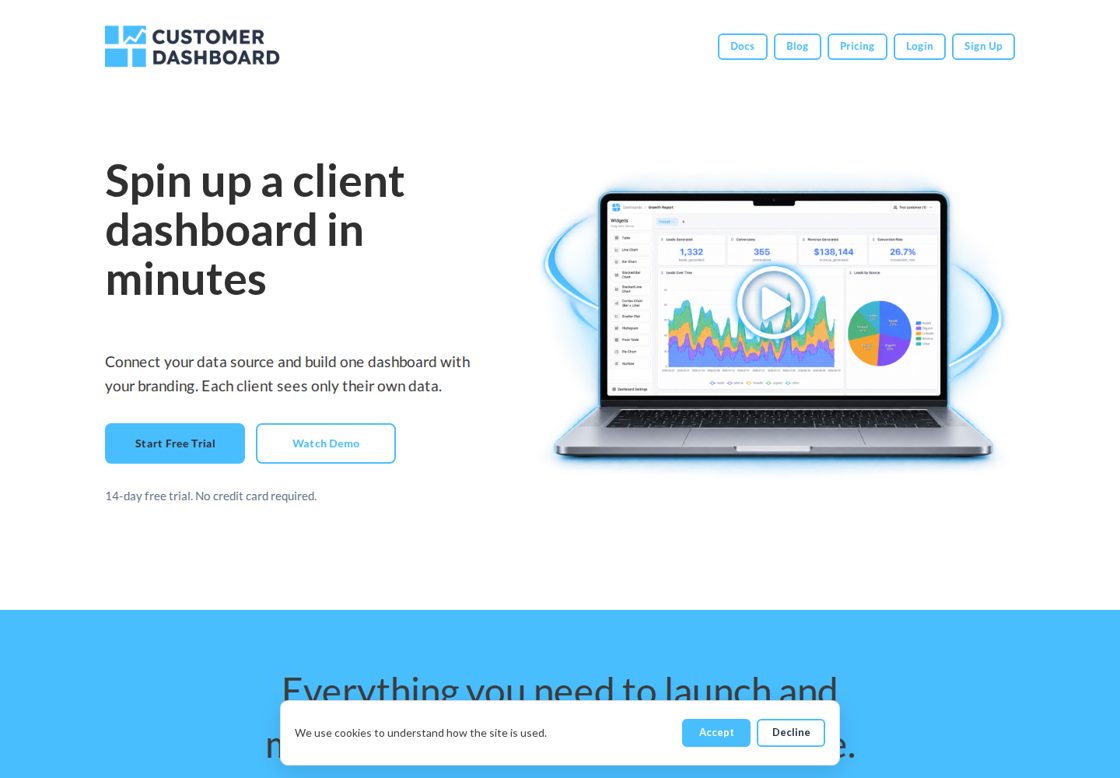CustomerDashboard homepage, first screen