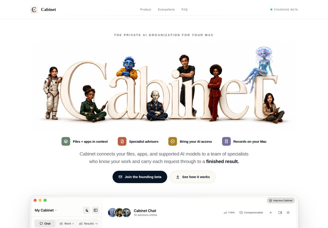 Cabinet homepage, first screen