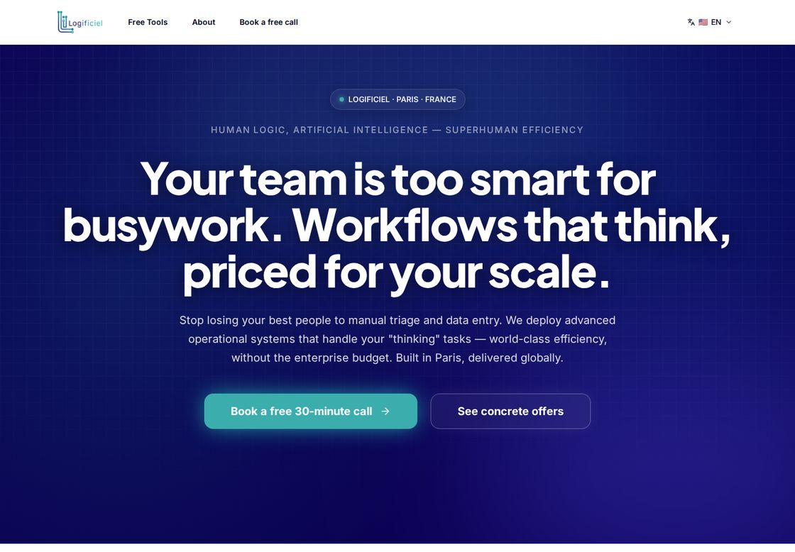 Logificiel homepage, first screen