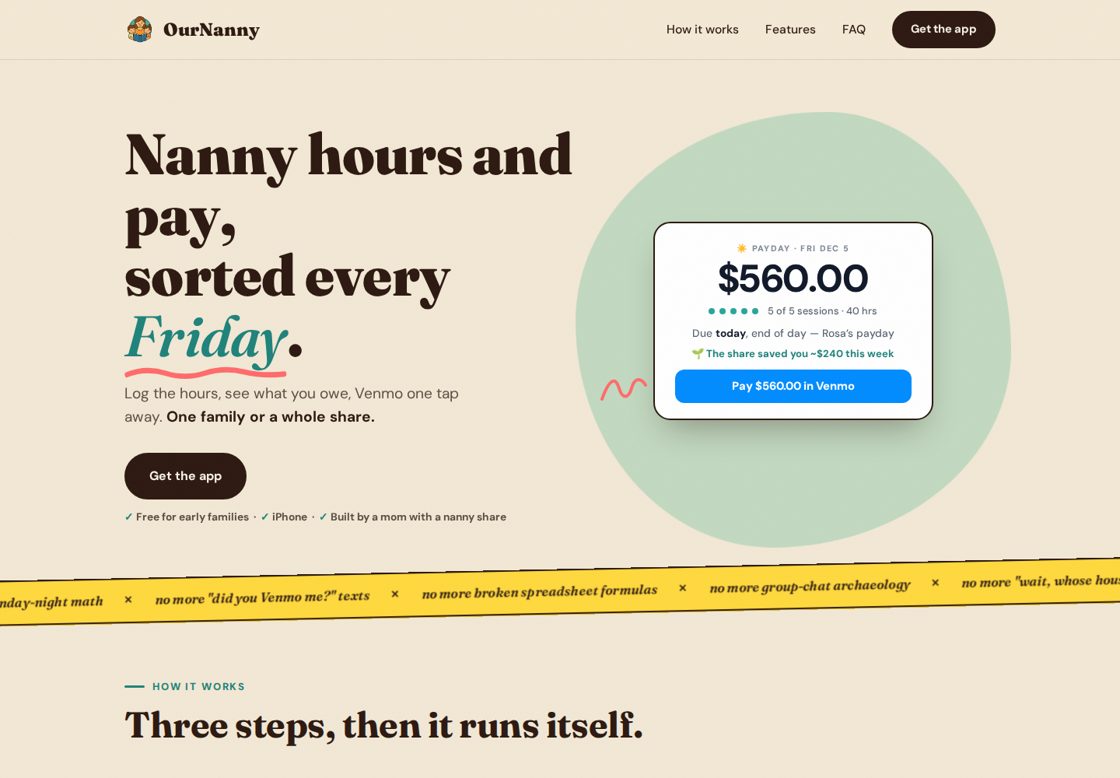 OurNanny homepage, first screen