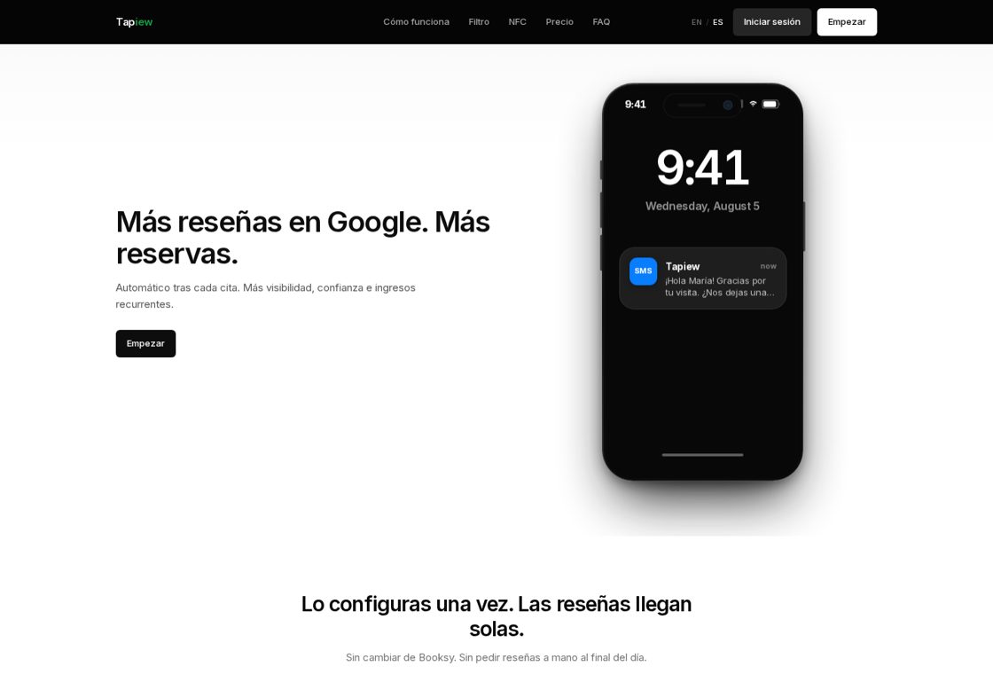 Tapiew homepage, first screen