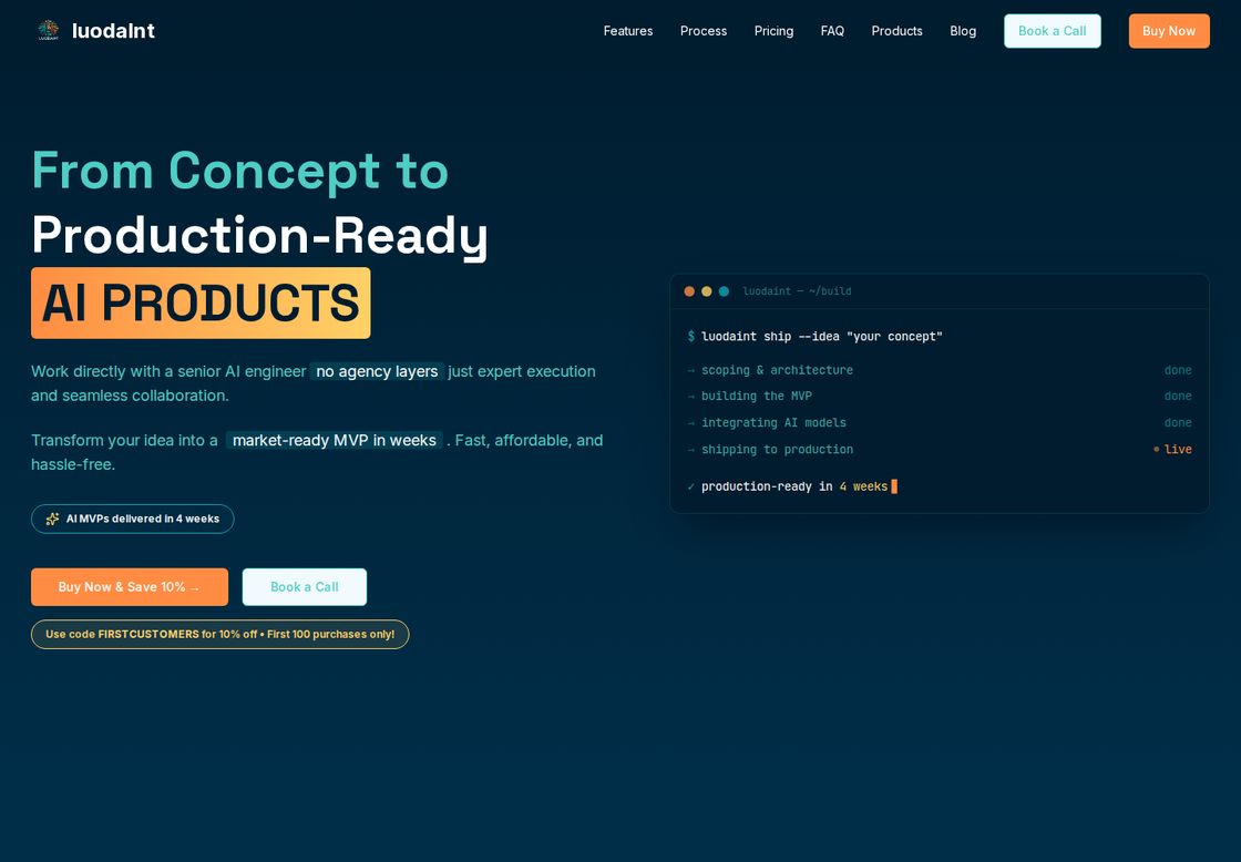 luodaInt homepage, first screen