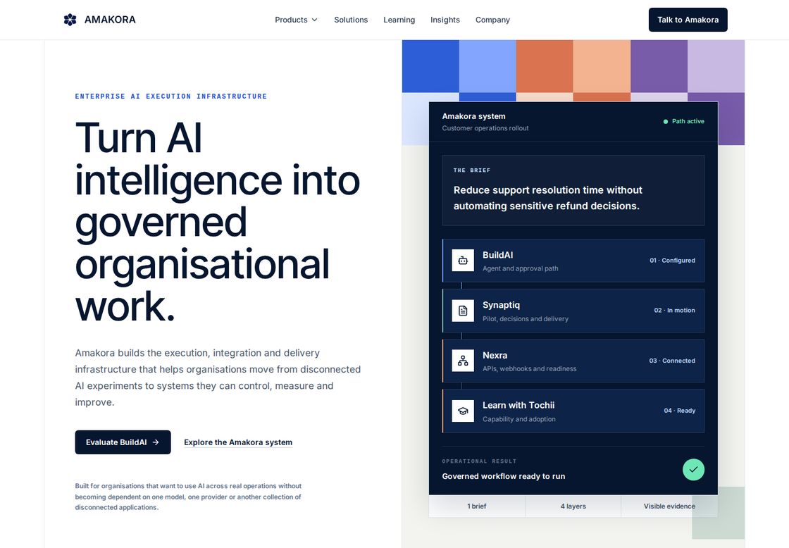 Amakora homepage, first screen