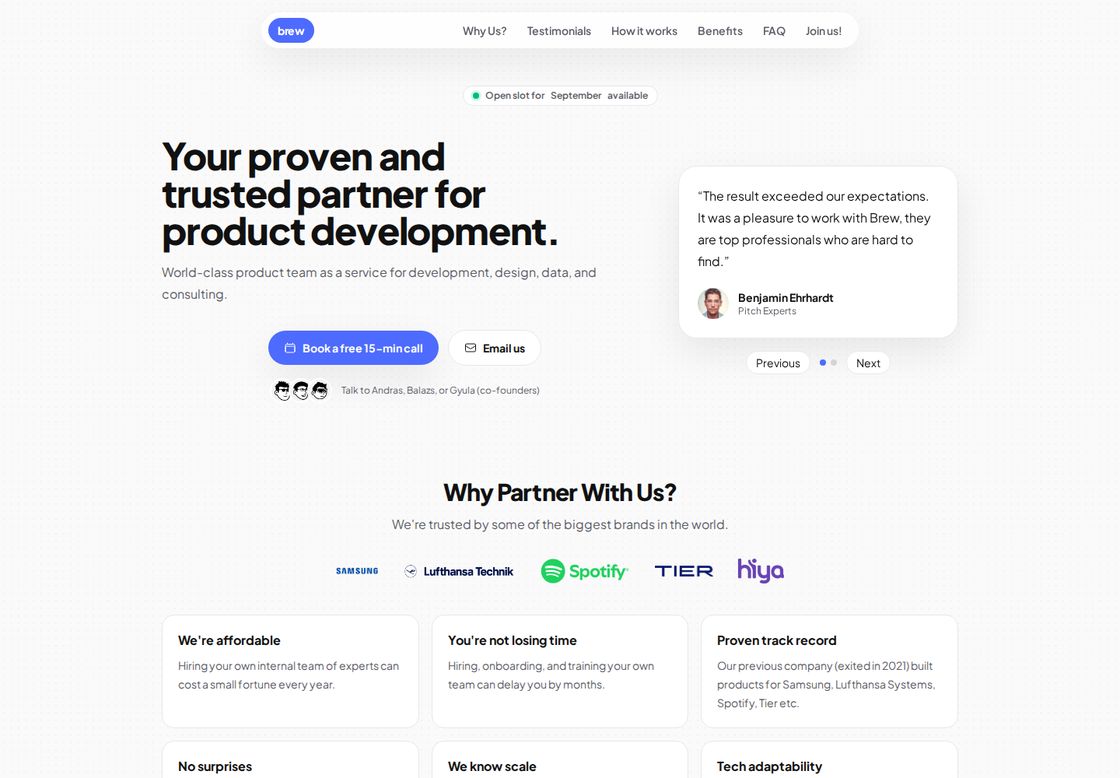 Brew homepage, first screen