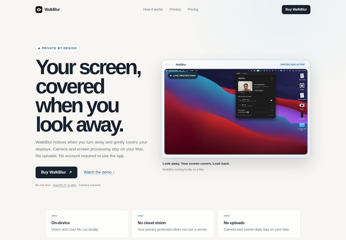 WalkBlur homepage, first screen