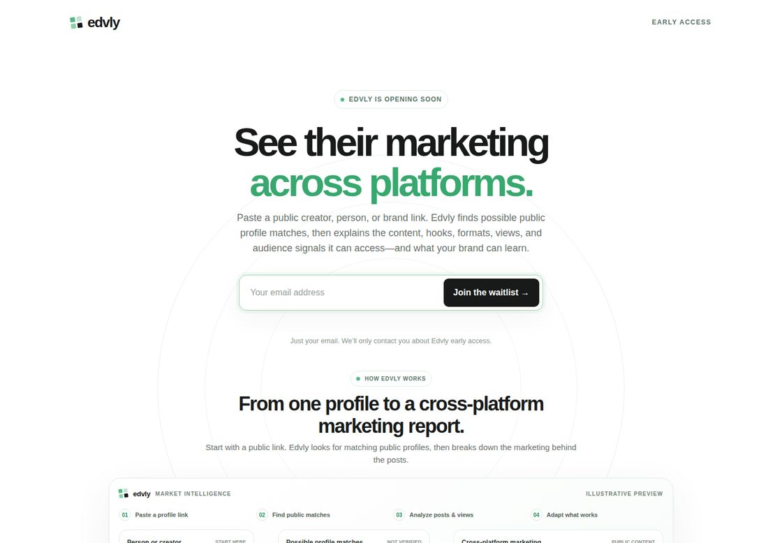 Edvly homepage, first screen