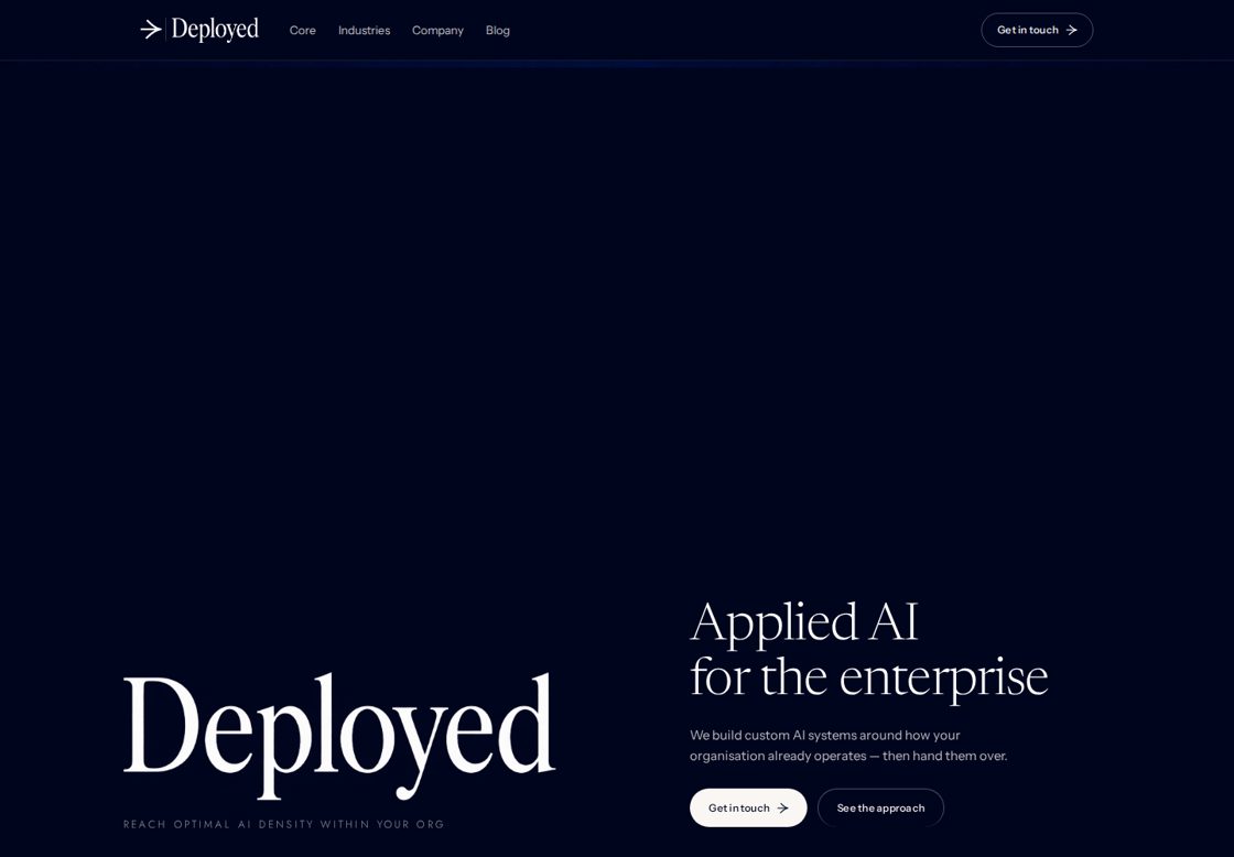 Deployed homepage, first screen