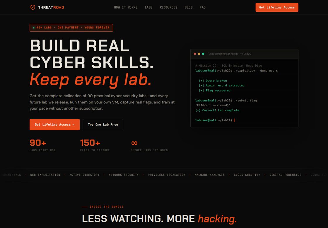 Threat Road homepage, first screen