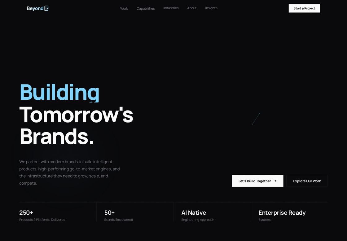 BeyondB homepage, first screen