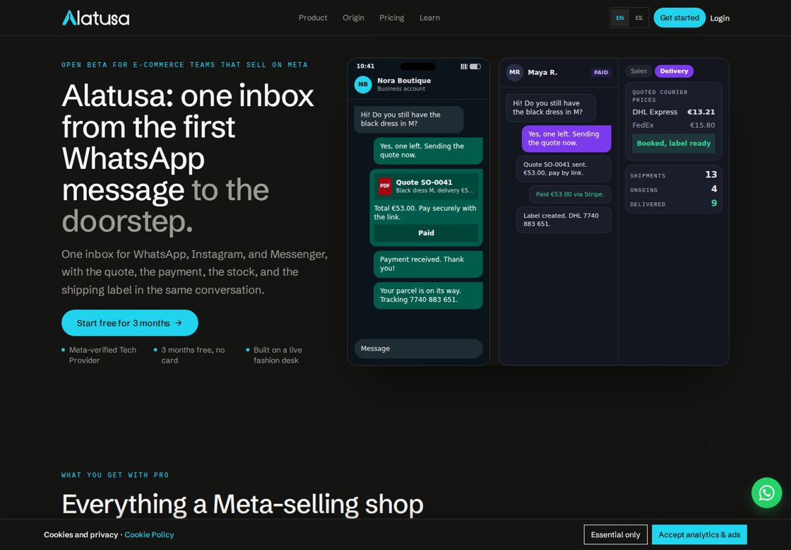Alatusa Pro homepage, first screen