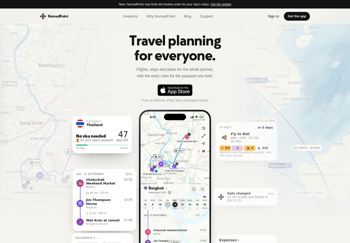 NomadPoint homepage, first screen