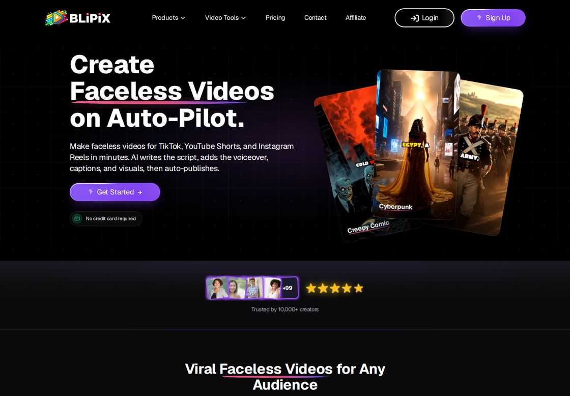 Blipix homepage, first screen