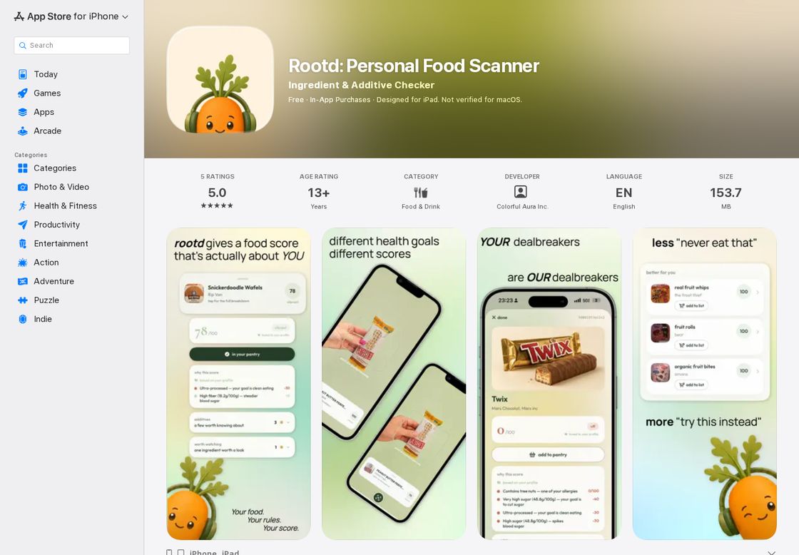 Rootd homepage, first screen