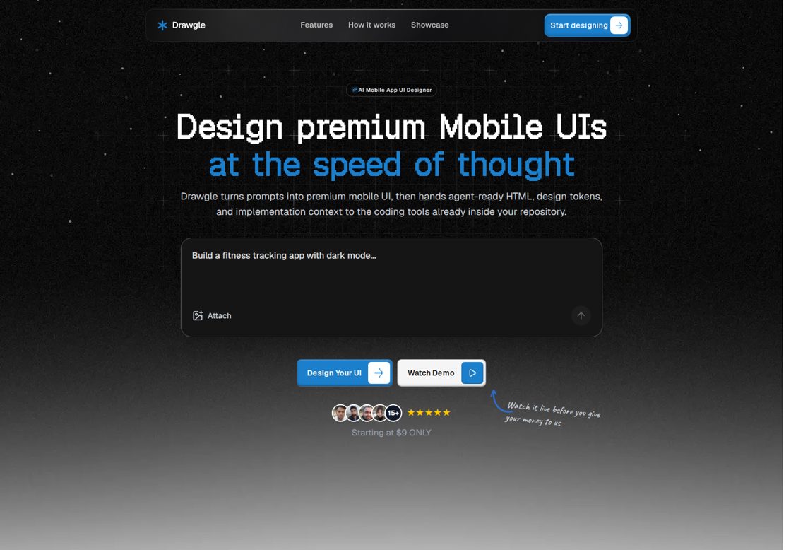 Drawgle homepage, first screen