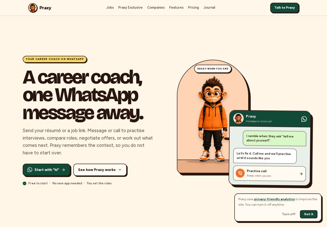 Praxy homepage, first screen