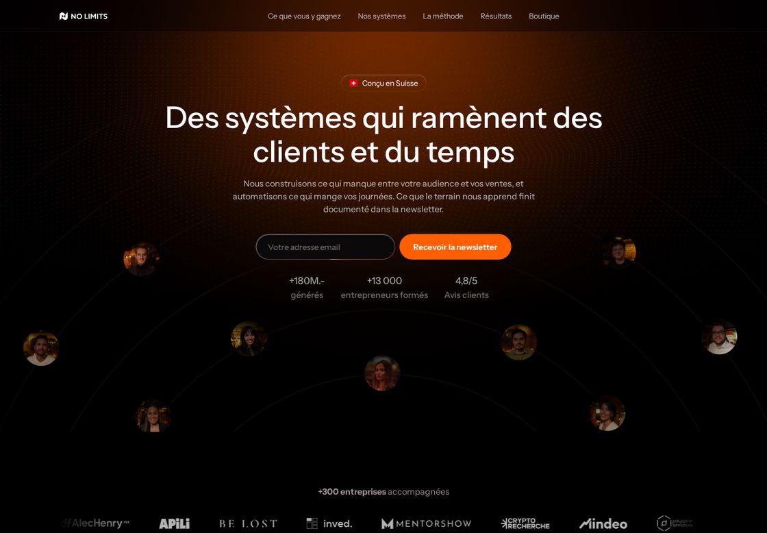 No Limits homepage, first screen