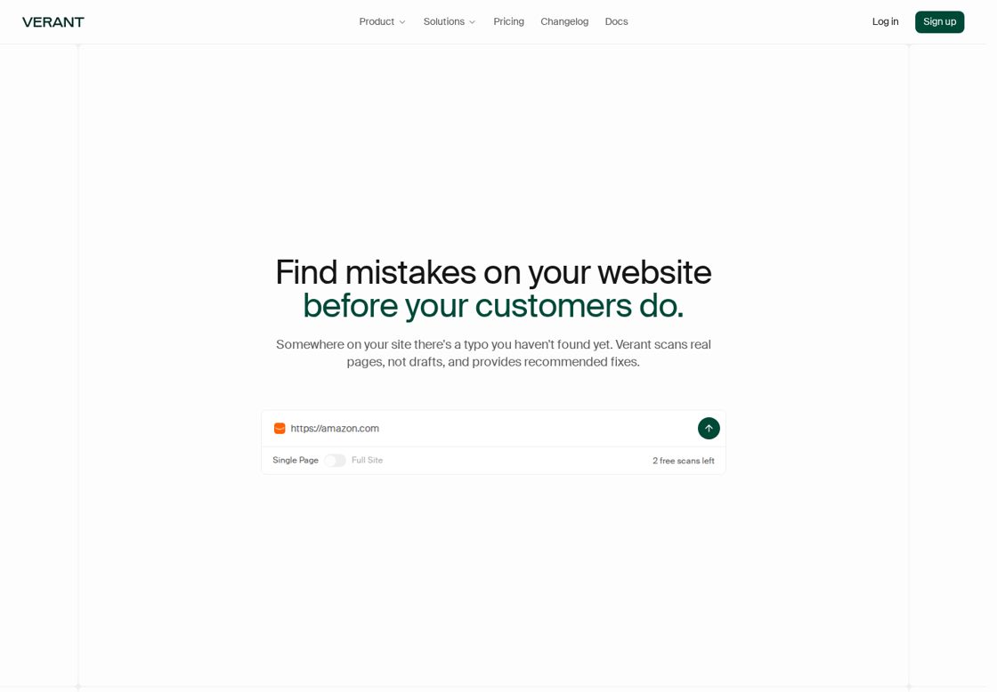 Verant homepage, first screen