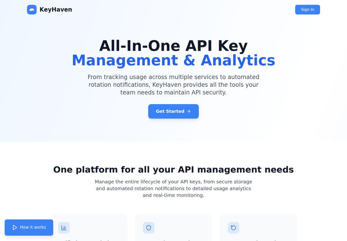 KeyHaven homepage, first screen