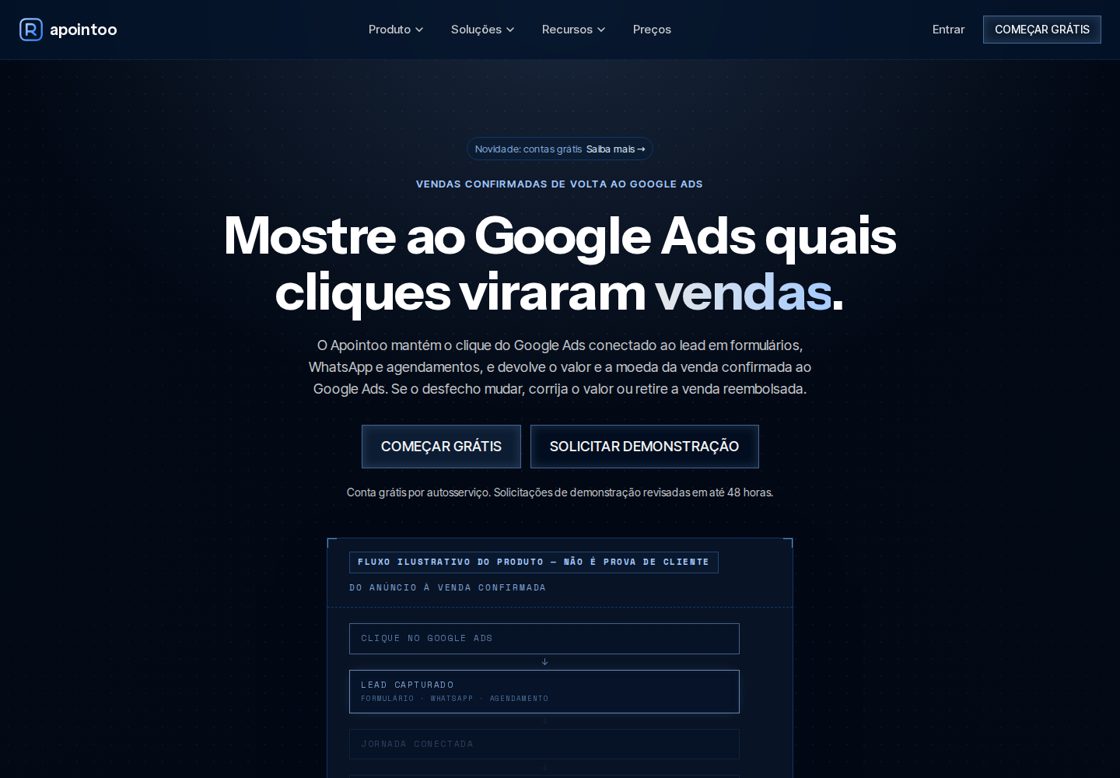 Apointoo homepage, first screen