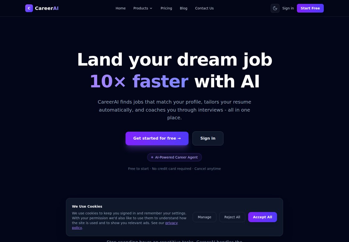 CareerAI homepage, first screen