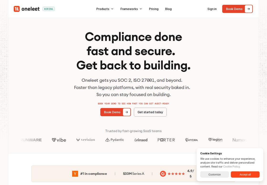 Oneleet homepage, first screen