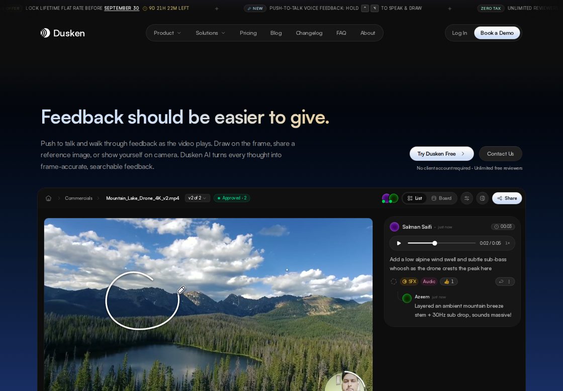 Dusken homepage, first screen