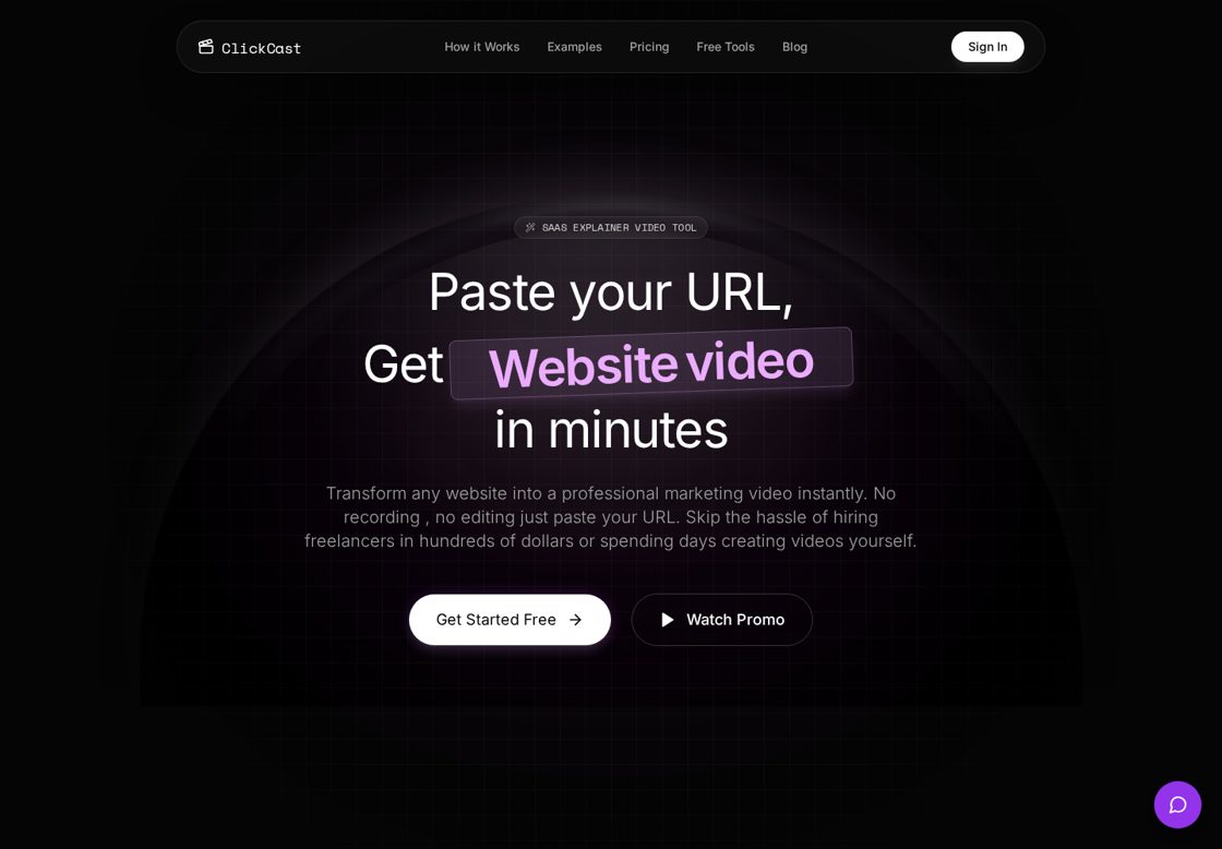 ClickCast homepage, first screen