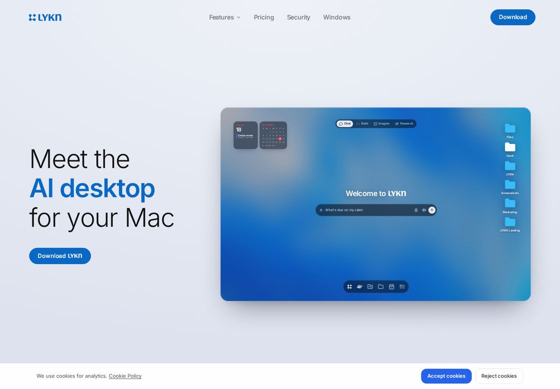 LYKN homepage, first screen