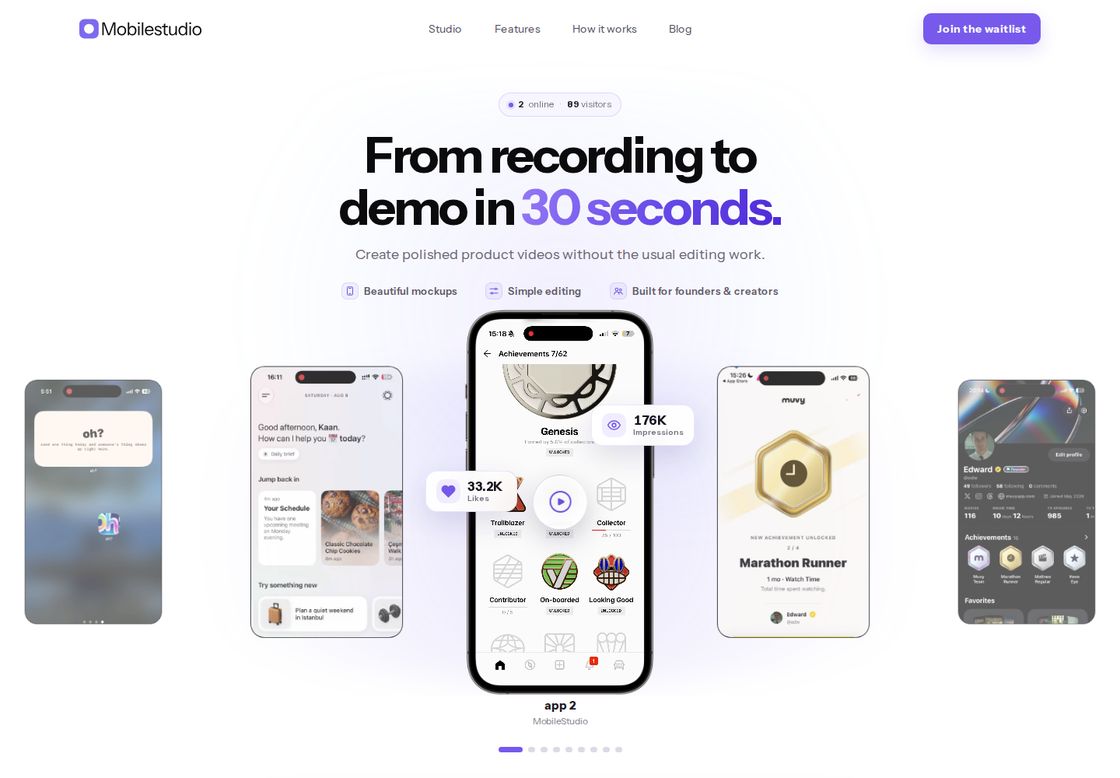 MobileStudio homepage, first screen