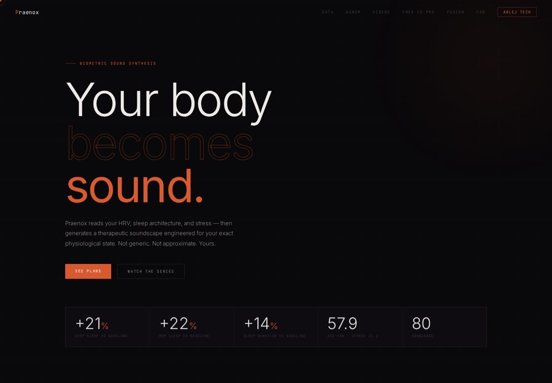 Praenox homepage, first screen