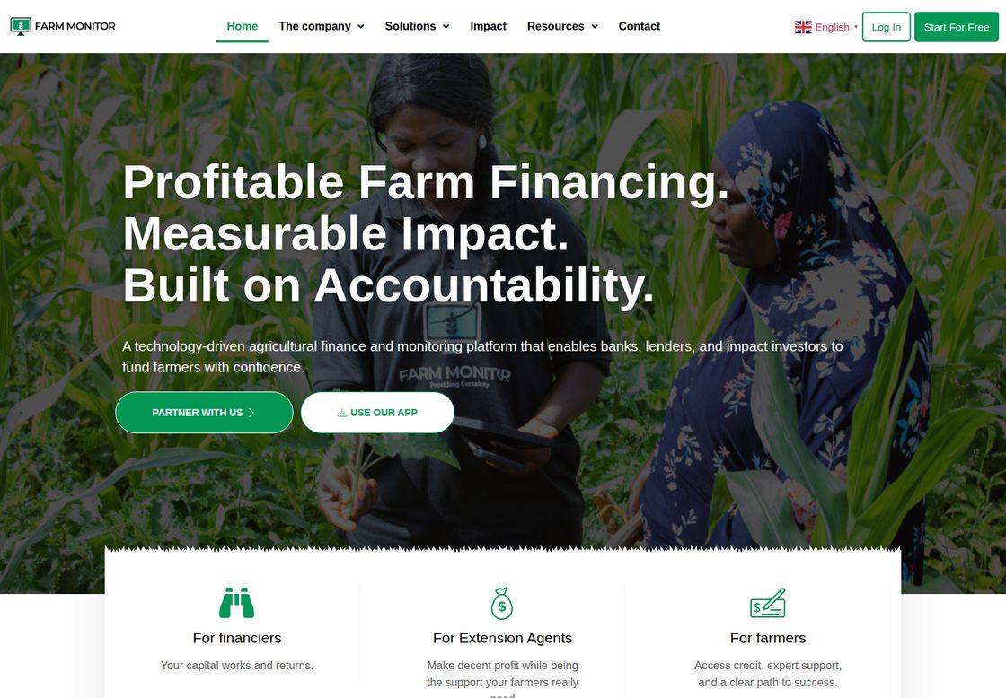 Farm Monitor Global homepage, first screen