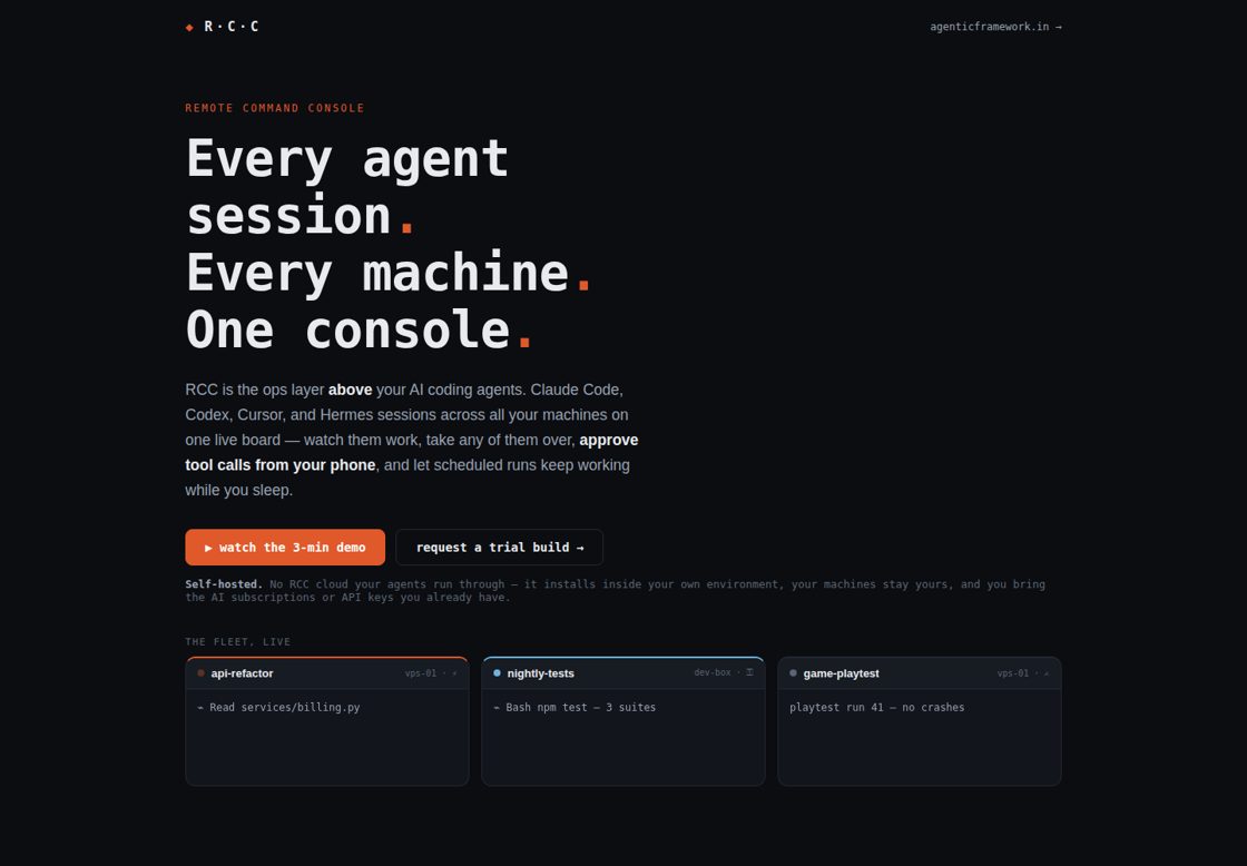 Remote Command Console homepage, first screen