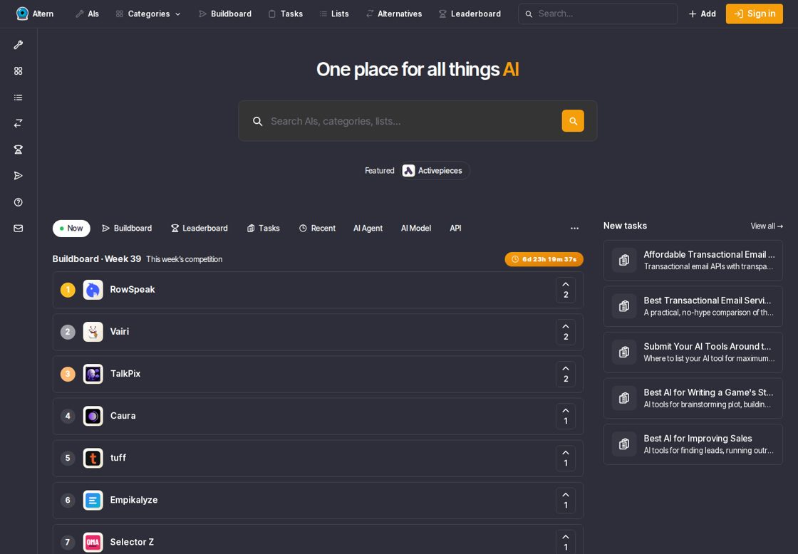 Altern homepage, first screen