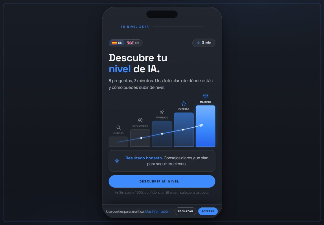Tu Nivel de IA homepage, first screen