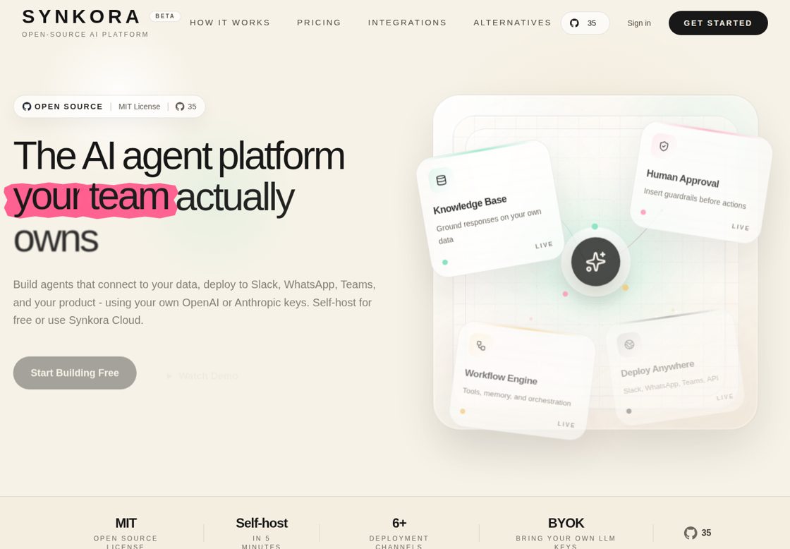 Synkora homepage, first screen
