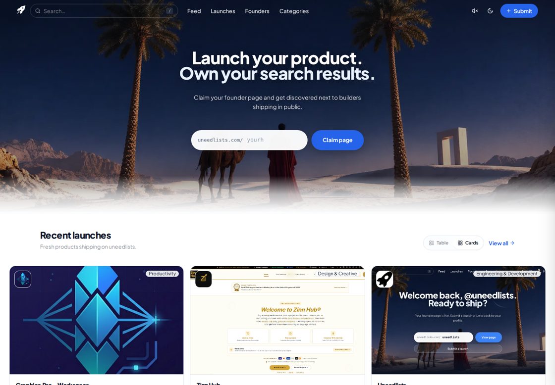 uneedlists homepage, first screen
