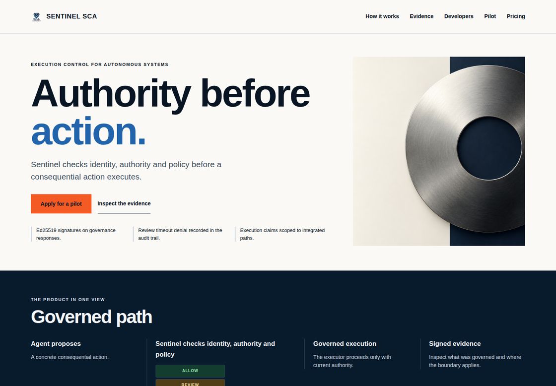 SentinelSCA homepage, first screen