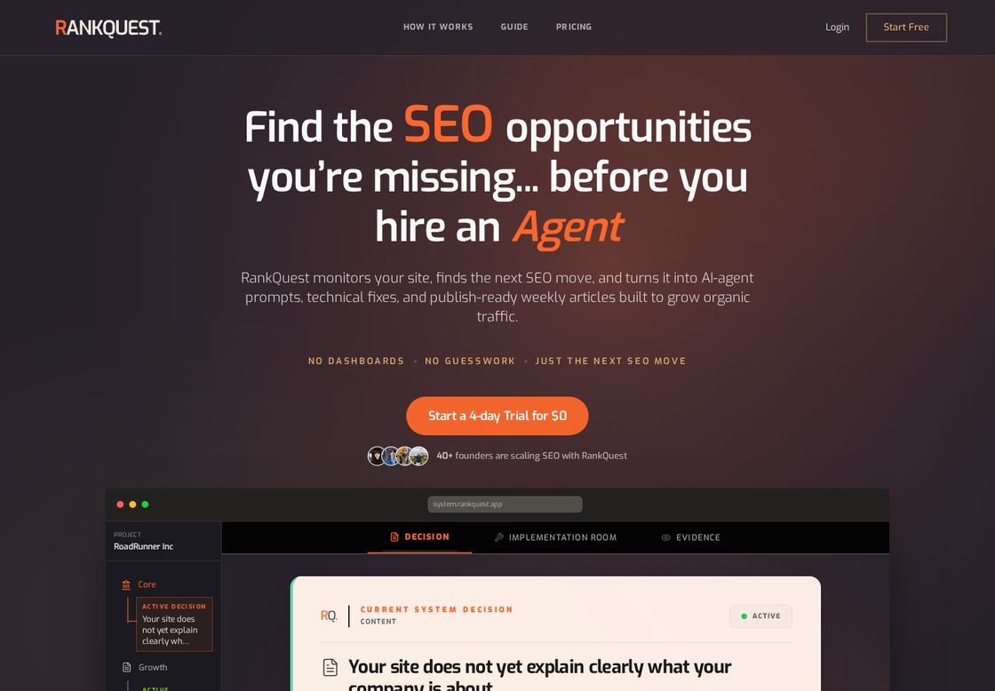 RankQuest homepage, first screen
