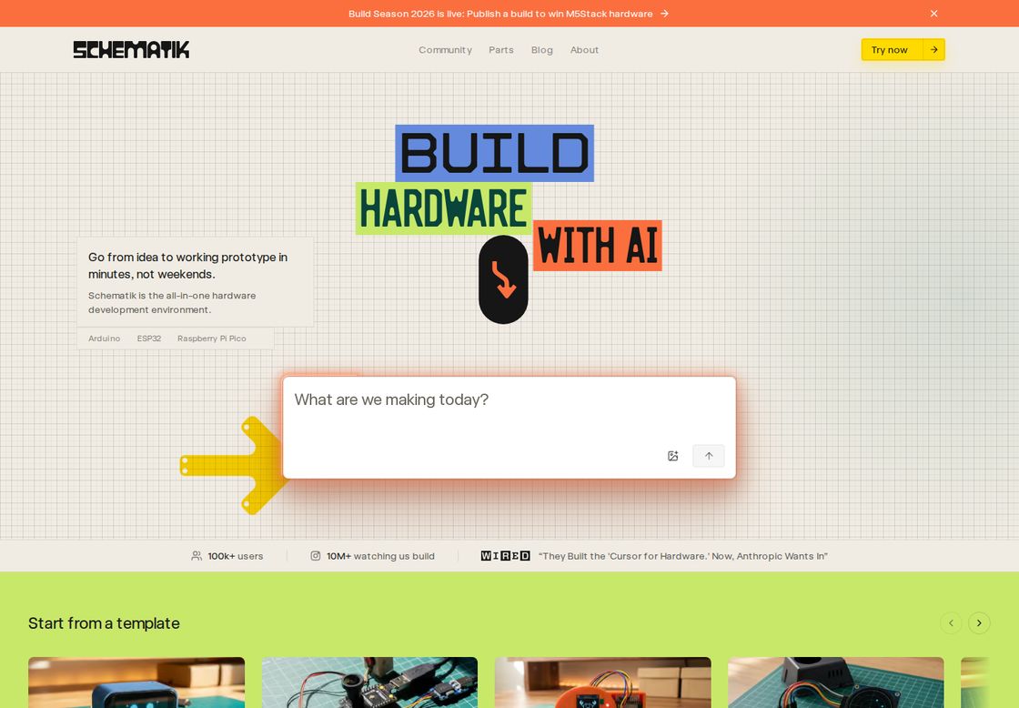 Schematik homepage, first screen