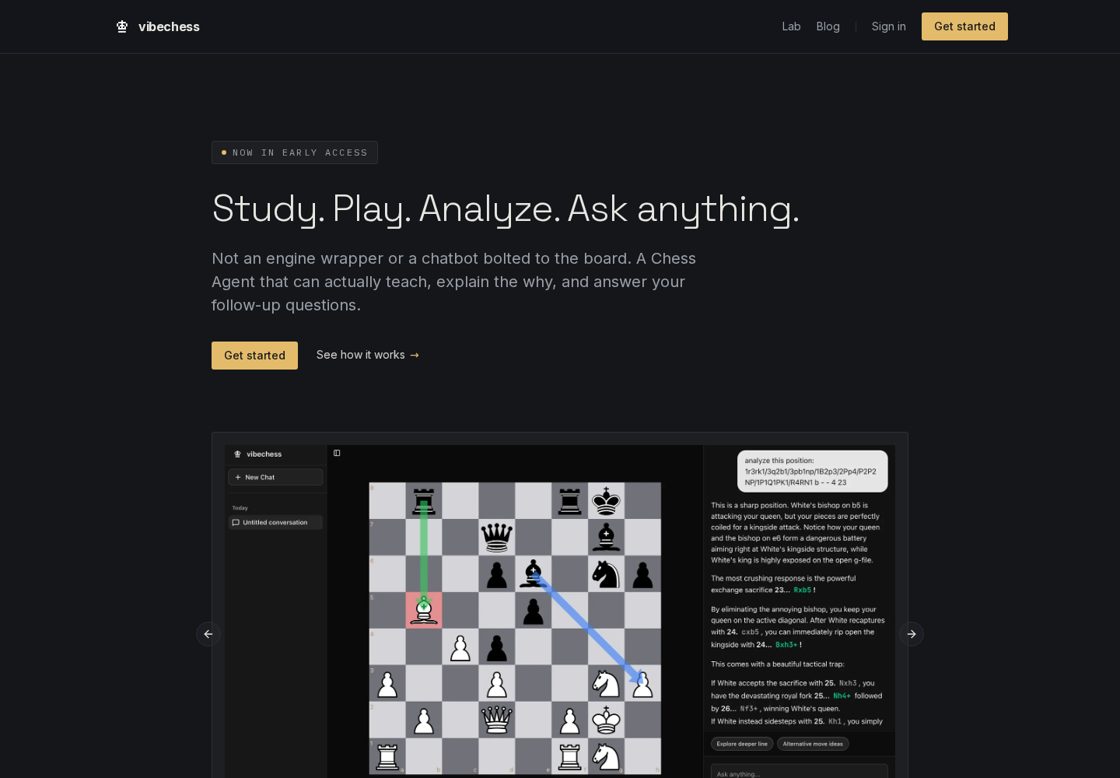 VibeChess homepage, first screen