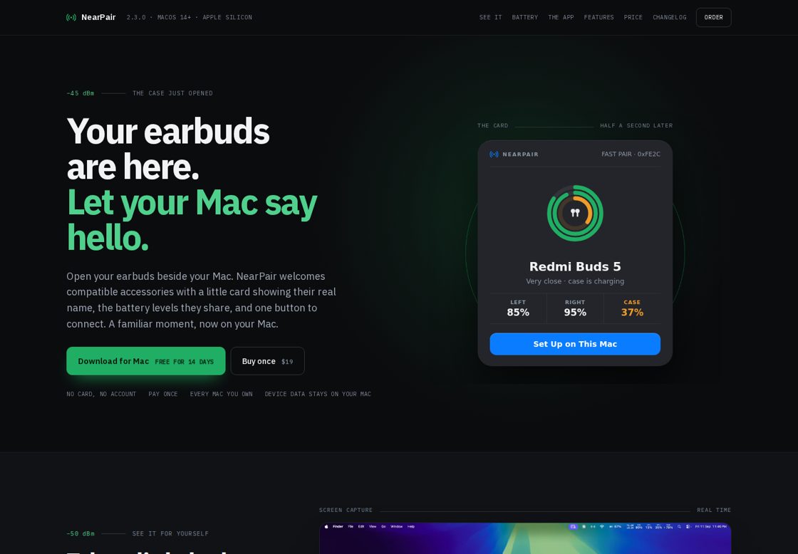 NearPair homepage, first screen