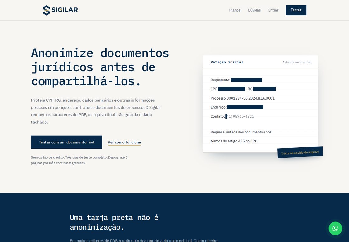 Sigilar homepage, first screen