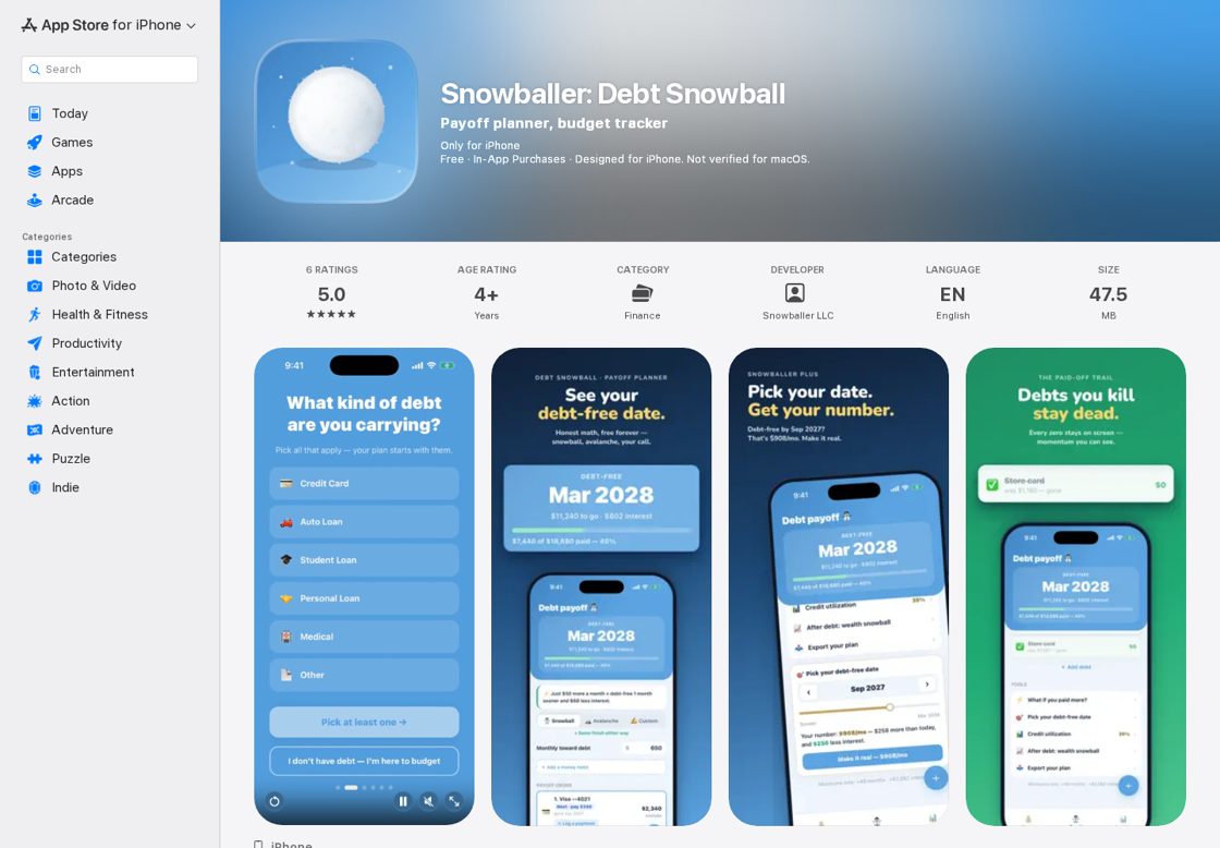 Snowballer homepage, first screen